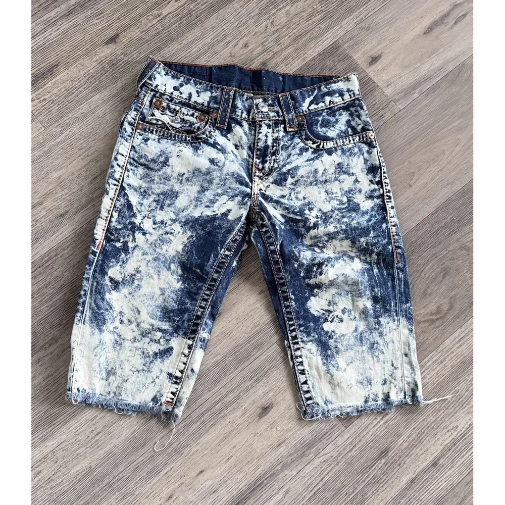 True Religion Men's Straight Blue Acid Wash Denim Shorts Tag 30(actual 34